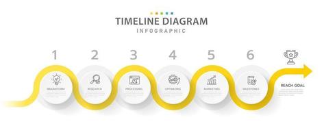 Infographic template for business. 6 Steps Modern Timeline diagram with progress circle topics, presentation vector infographic with icons.