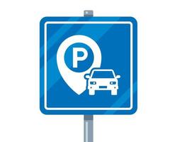 road sign with parking icon. park here. flat vector illustration.