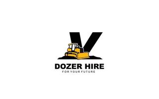 V logo DOZER for construction company. Heavy equipment template vector illustration for your brand.