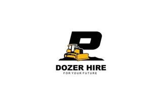 P logo DOZER for construction company. Heavy equipment template vector illustration for your brand.