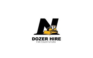 N logo DOZER for construction company. Heavy equipment template vector illustration for your brand.