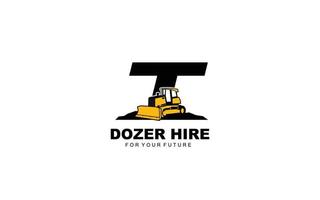 T logo DOZER for construction company. Heavy equipment template vector illustration for your brand.