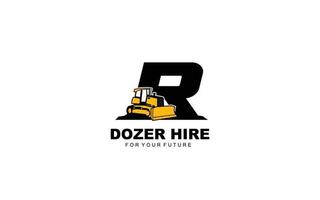 R logo DOZER for construction company. Heavy equipment template vector illustration for your brand.R