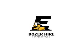 E logo DOZER for construction company. Heavy equipment template vector illustration for your brand.