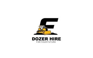 F logo DOZER for construction company. Heavy equipment template vector illustration for your brand.