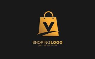V logo ONLINESHOP for branding company. BAG template vector illustration for your brand.