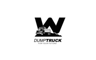 W logo dump truck for construction company. Heavy equipment template vector illustration for your brand.