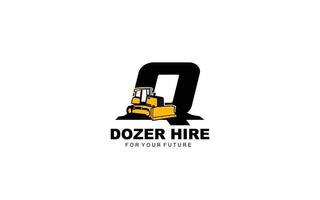 Q logo DOZER for construction company. Heavy equipment template vector illustration for your brand.