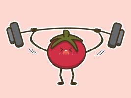 heavy weight lifting tomato illustration. EPS 10 vector