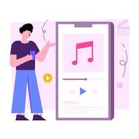 Mobile audio song illustration, flat vector