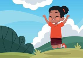 little girl jumping in camp vector