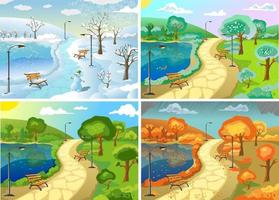 Four seasons of the years. Winter, spring, summer, autumn. Illustration for children, kids. Picture book. vector