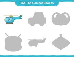 Find the correct shadow. Find and match the correct shadow of Helicopter. Educational children game, printable worksheet, vector illustration