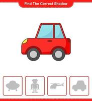 encontrar la sombra correcta. encontrar y hacer coincidir la sombra correcta del coche. juego educativo para niños, hoja de cálculo imprimible, ilustración vectorial vector