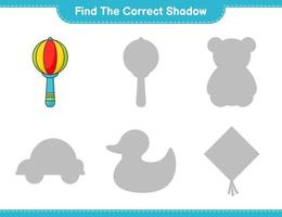 Find the correct shadow. Find and match the correct shadow of Baby Rattle. Educational children game, printable worksheet, vector illustration