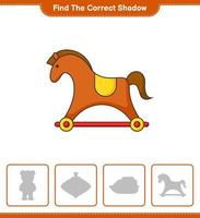 Find the correct shadow. Find and match the correct shadow of Rocking Horse. Educational children game, printable worksheet, vector illustration