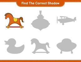 Find the correct shadow. Find and match the correct shadow of Rocking Horse. Educational children game, printable worksheet, vector illustration