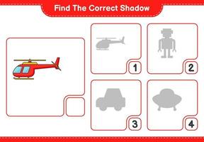 Find the correct shadow. Find and match the correct shadow of Helicopter. Educational children game, printable worksheet, vector illustration