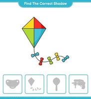 Find the correct shadow. Find and match the correct shadow of Kite. Educational children game, printable worksheet, vector illustration