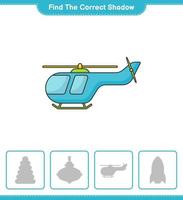 encontrar la sombra correcta. encuentra y combina la sombra correcta del helicóptero. juego educativo para niños, hoja de cálculo imprimible, ilustración vectorial vector