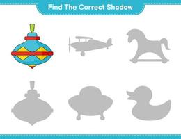 Find the correct shadow. Find and match the correct shadow of Whirligig Toy. Educational children game, printable worksheet, vector illustration