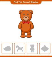 Find the correct shadow. Find and match the correct shadow of Teddy Bear. Educational children game, printable worksheet, vector illustration