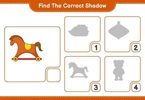 Find the correct shadow. Find and match the correct shadow of Rocking Horse. Educational children game, printable worksheet, vector illustration