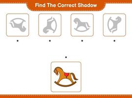 Find the correct shadow. Find and match the correct shadow of Rocking Horse. Educational children game, printable worksheet, vector illustration