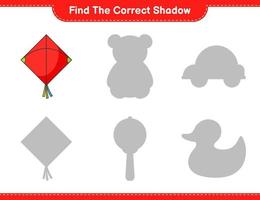 Find the correct shadow. Find and match the correct shadow of Kite. Educational children game, printable worksheet, vector illustration