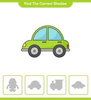 encontrar la sombra correcta. encontrar y hacer coincidir la sombra correcta del coche. juego educativo para niños, hoja de cálculo imprimible, ilustración vectorial vector