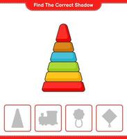 Find the correct shadow. Find and match the correct shadow of Pyramid Toy. Educational children game, printable worksheet, vector illustration