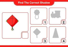 Find the correct shadow. Find and match the correct shadow of Kite. Educational children game, printable worksheet, vector illustration