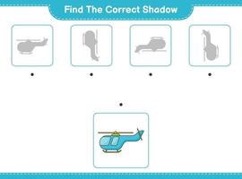 Find the correct shadow. Find and match the correct shadow of Helicopter. Educational children game, printable worksheet, vector illustration