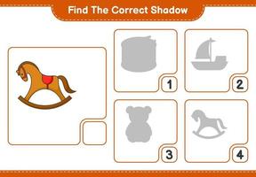 Find the correct shadow. Find and match the correct shadow of Rocking Horse. Educational children game, printable worksheet, vector illustration