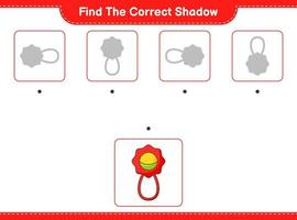 Find the correct shadow. Find and match the correct shadow of Baby Rattle. Educational children game, printable worksheet, vector illustration