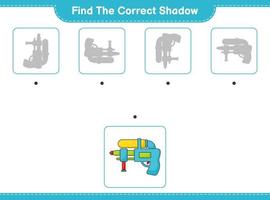 encontrar la sombra correcta. encuentra y combina la sombra correcta de la pistola de agua. juego educativo para niños, hoja de cálculo imprimible, ilustración vectorial vector