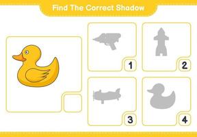 Find the correct shadow. Find and match the correct shadow of Rubber Duck. Educational children game, printable worksheet, vector illustration