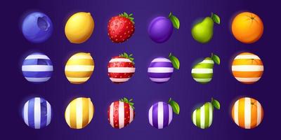 Fruit and berries icons for ui mobile game vector