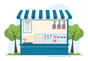 Fish Store to Market Various Fresh and Hygienic Products Seafood in Flat Cartoon Hand Drawn Templates Illustration vector