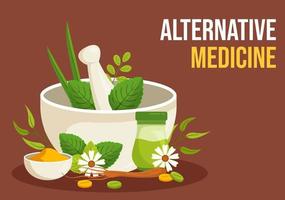 Alternative Medicine or Herbal Cure of Energy Therapies with Ginseng Root, Essential Oil and Seeds in Flat Cartoon Hand Drawn Templates Illustration vector