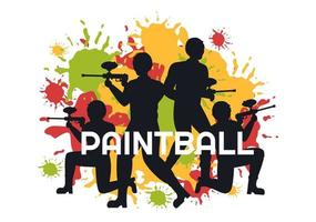 People Playing Paintball of Fighter Player Shooting with Gun Shoot, Aim, Attack in Field Scene in Flat Cartoon Hand Drawn Template Illustration vector