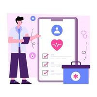 Conceptual flat design illustration of mobile heart checkup vector