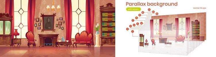 Parallax background with vintage living room vector