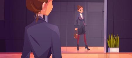 Business woman looking at her reflection in mirror vector