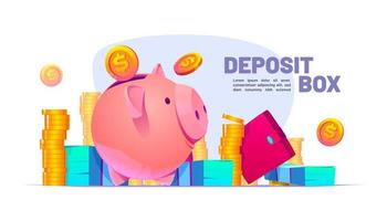 Deposit box banner with piggy bank, coins, purse vector
