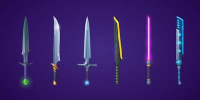 Medieval swords and futuristic laser weapons vector