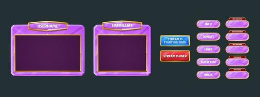 Game streaming overlay panels and buttons vector