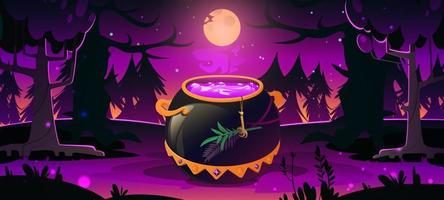 Forest with witch cauldron at night vector