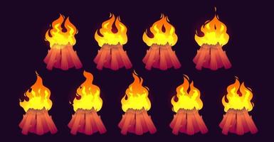 Cartoon burning camp fire flames with, campfire vector