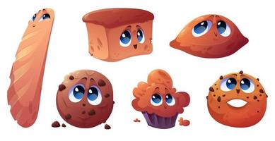 personajes de panadería de dibujos animados, personajes alegres vector
